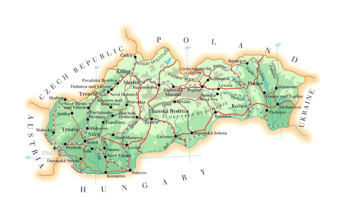 ਨਕਸ਼ਾ ਦੇ ਸਲੋਵਾਕੀਆ ਖ਼ੇਤਰ